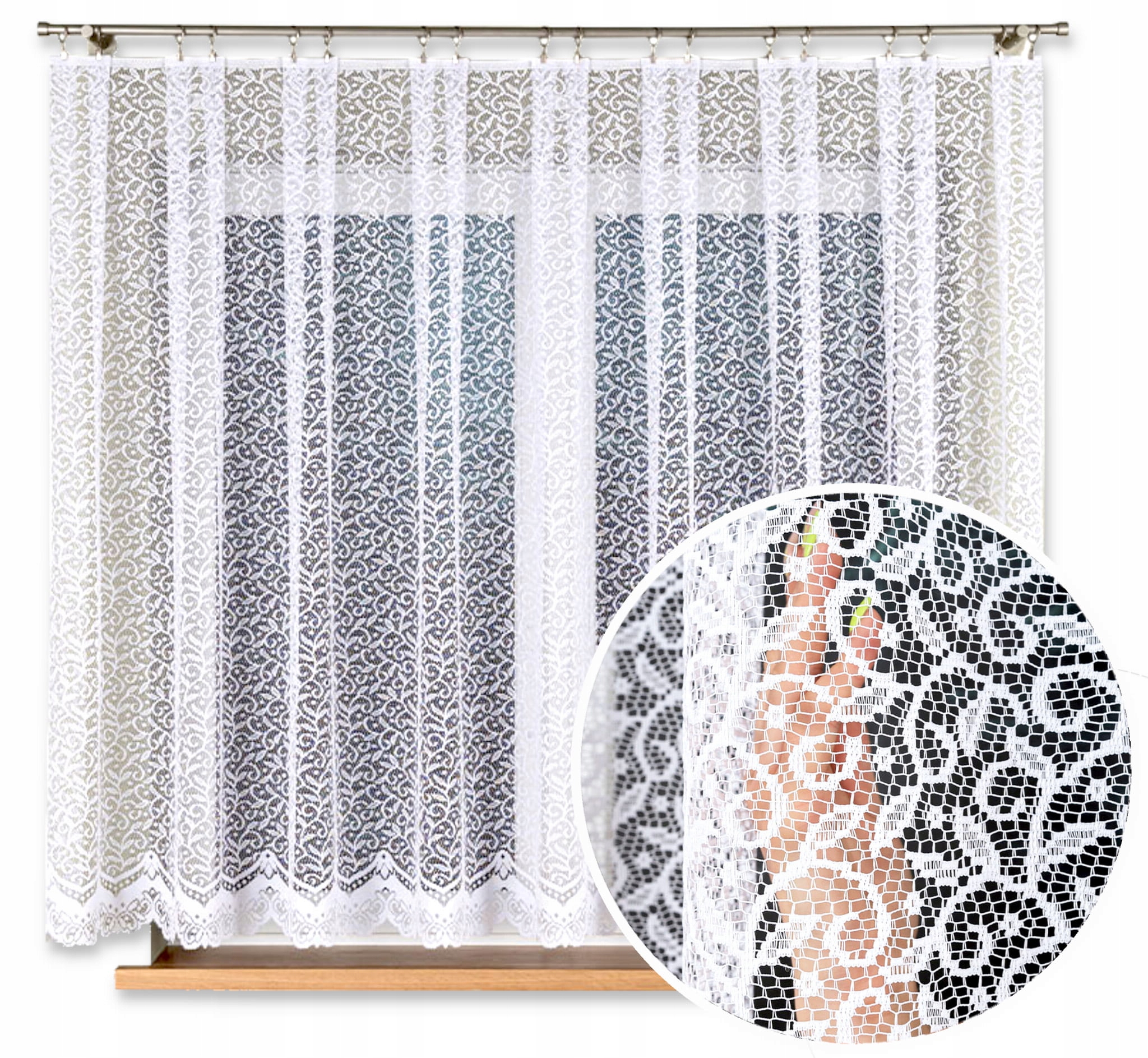 Záclona Krátká 400x160 Záclona do kuchyně pokoje Žabky Bílá Vzorovaná 10941