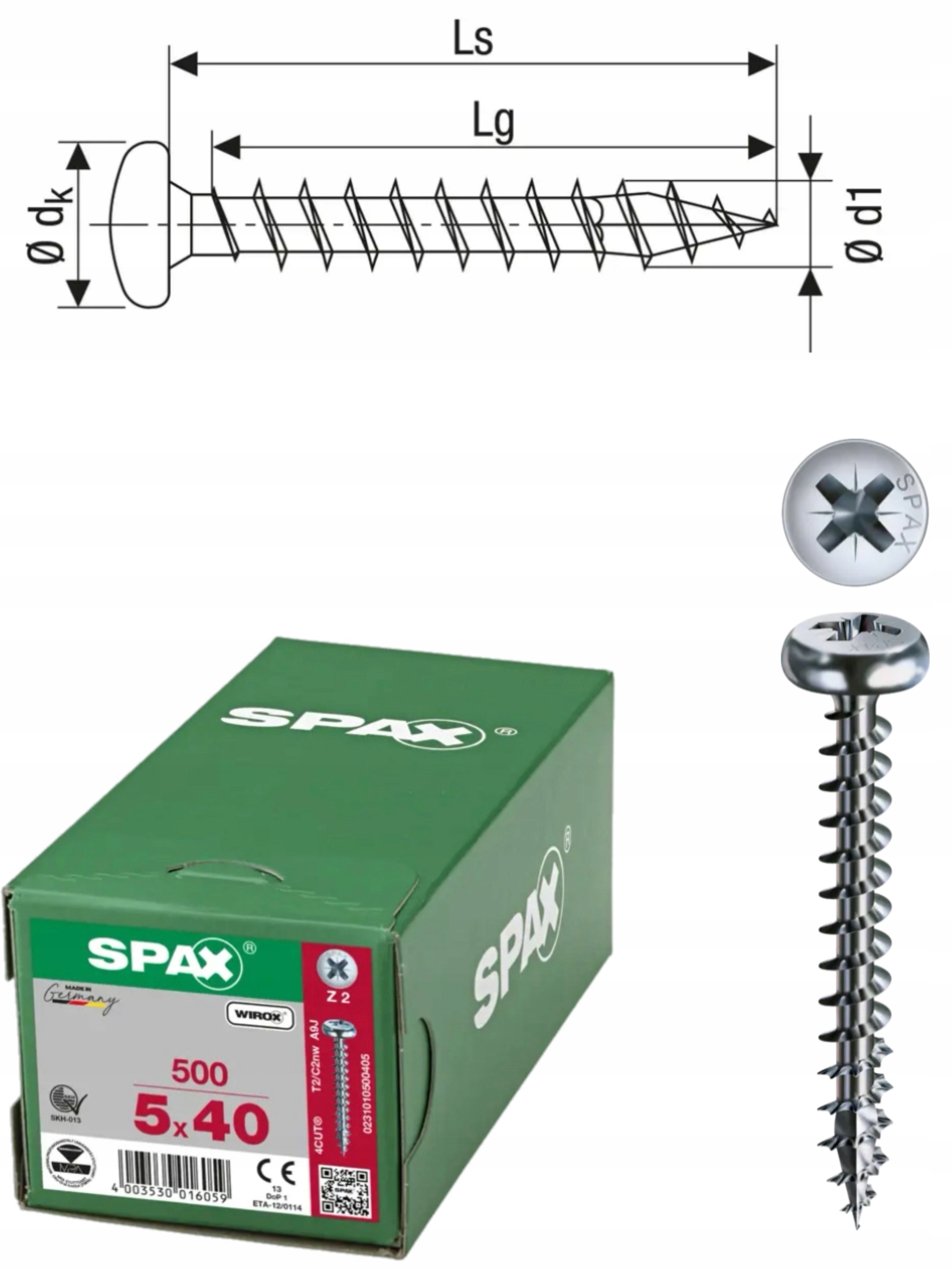 Univerzální šroub na dřevo spax 5 x 40 mm Wirox Hb Pz 1000 ks