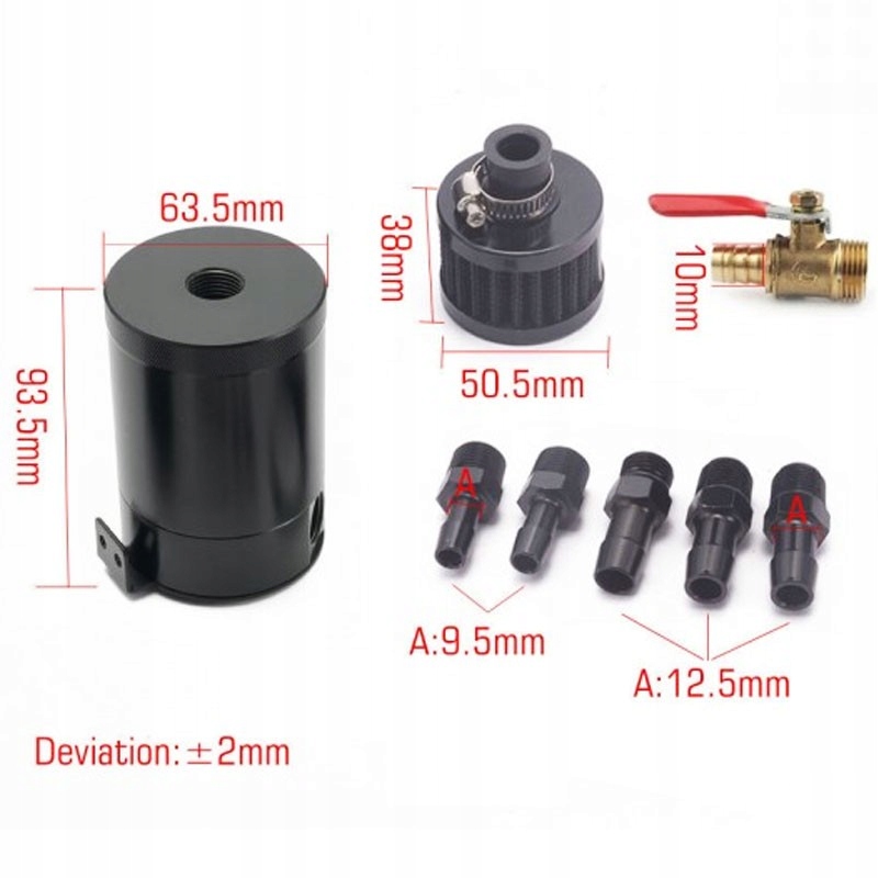 OIL CATCH TANK SEPARATOR OLEJU Z FILTREM I ZAWOREM ZBIORNIK ODMY OLEJU Waga produktu z opakowaniem jednostkowym 1 kg