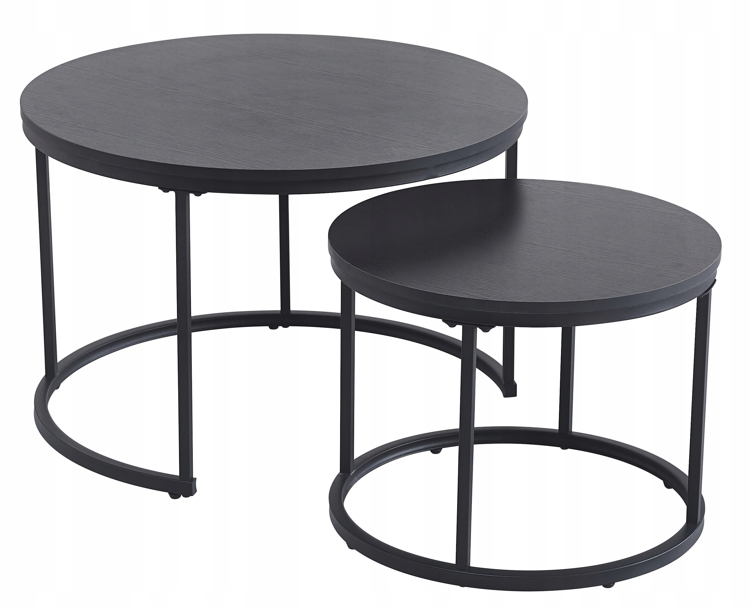 Sada 2 konferenčných stolíkov Loft Okrúhle čierne, moderné, industriálne 70/50 cm