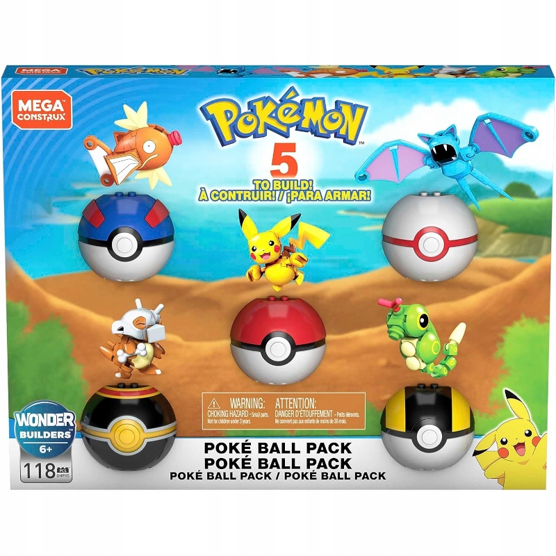 MEGA CONSTRUX POKÉMON KOSTKY POKE BALL 5 PACK TRENÉRSKÁ SADA 118 DÍLKŮ Licence Pokémon
