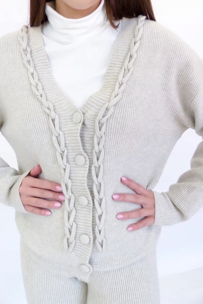 Krémový dámský svetrový komplet kalhoty Uni