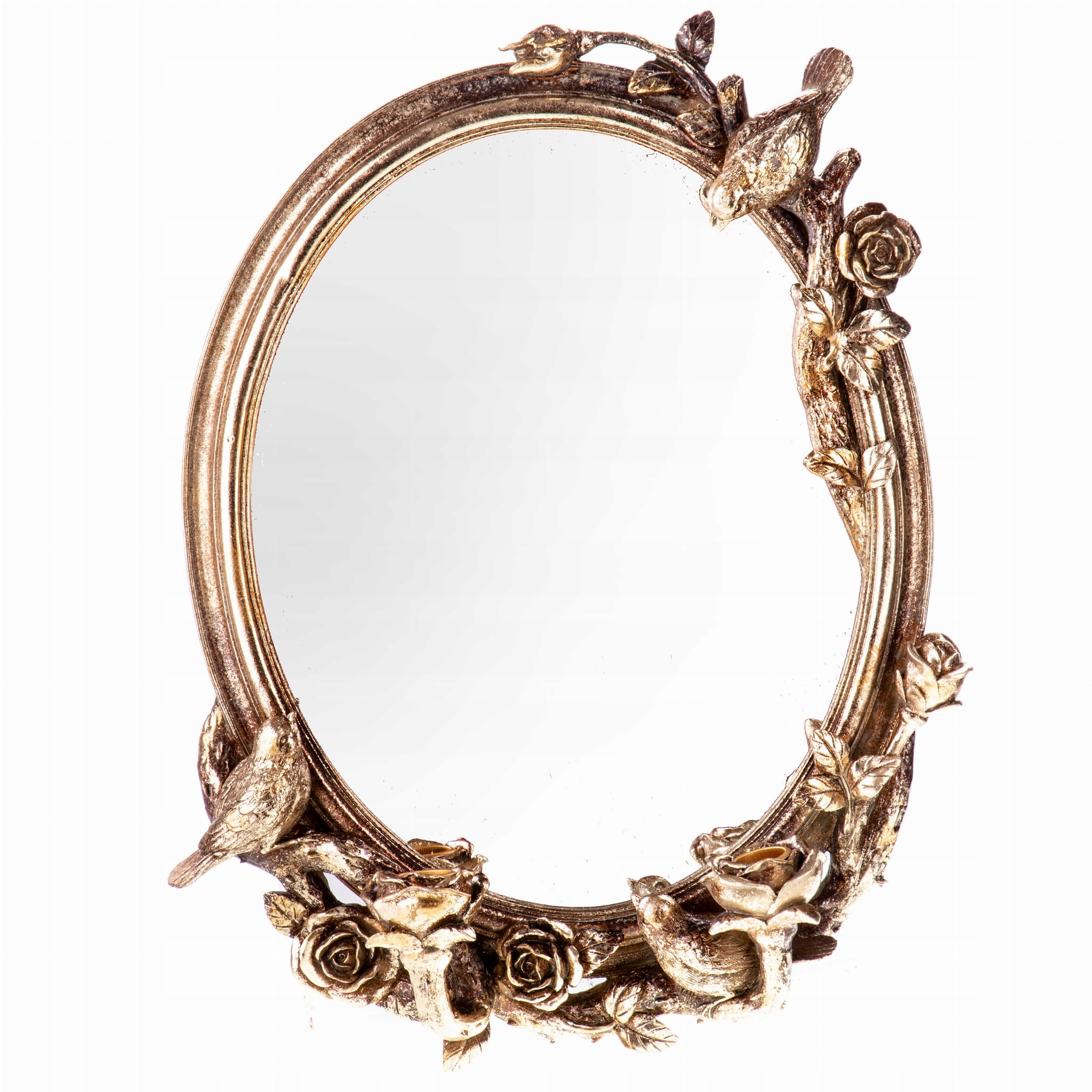 Owalne Lustro ze Złotą Rzeźbioną Ramą z Różami Barokowe