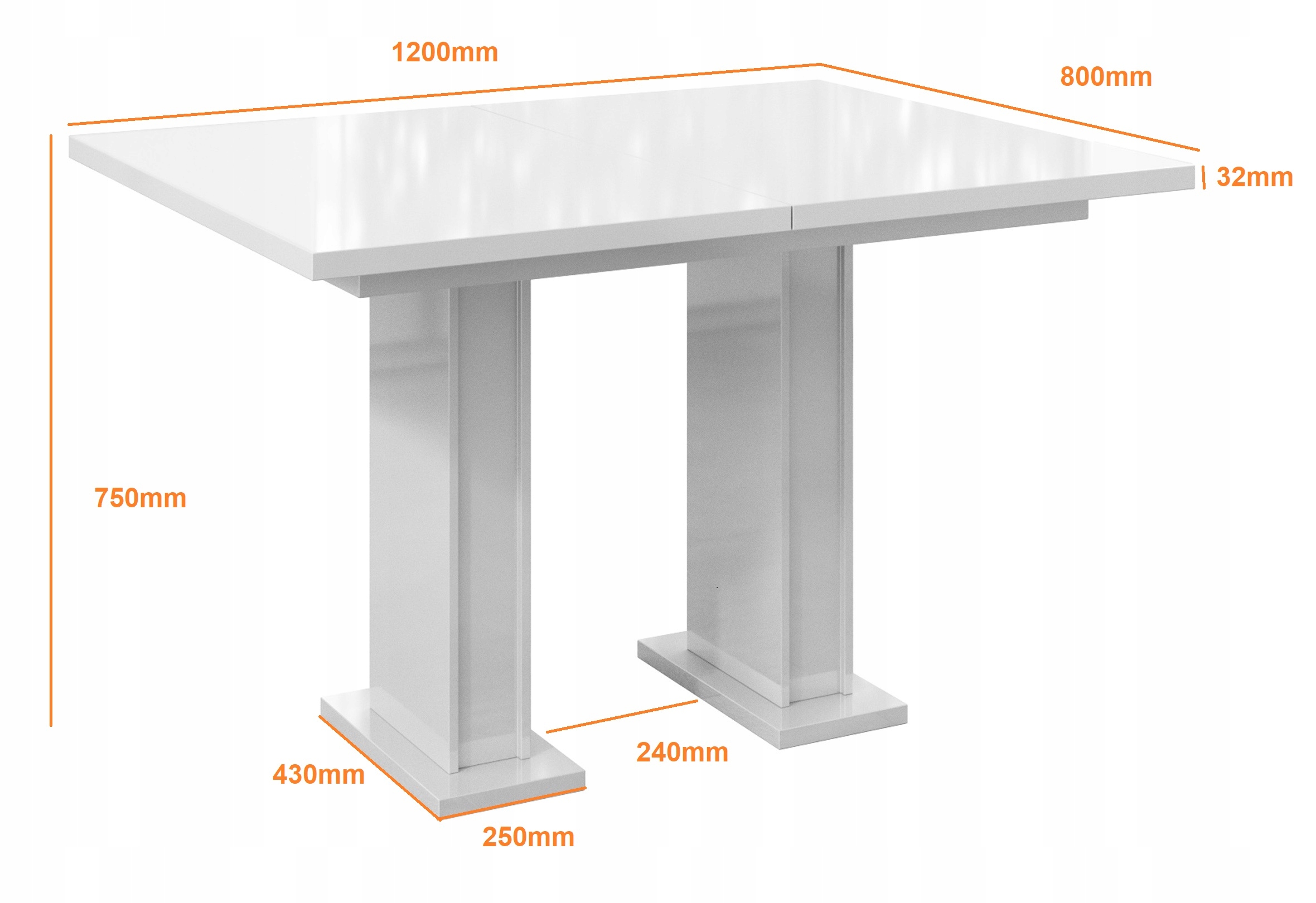 Stół rozkładany kuchenny biały połysk czarny połysk 80 x 120 - 160 x 76 cm Kod producenta 01