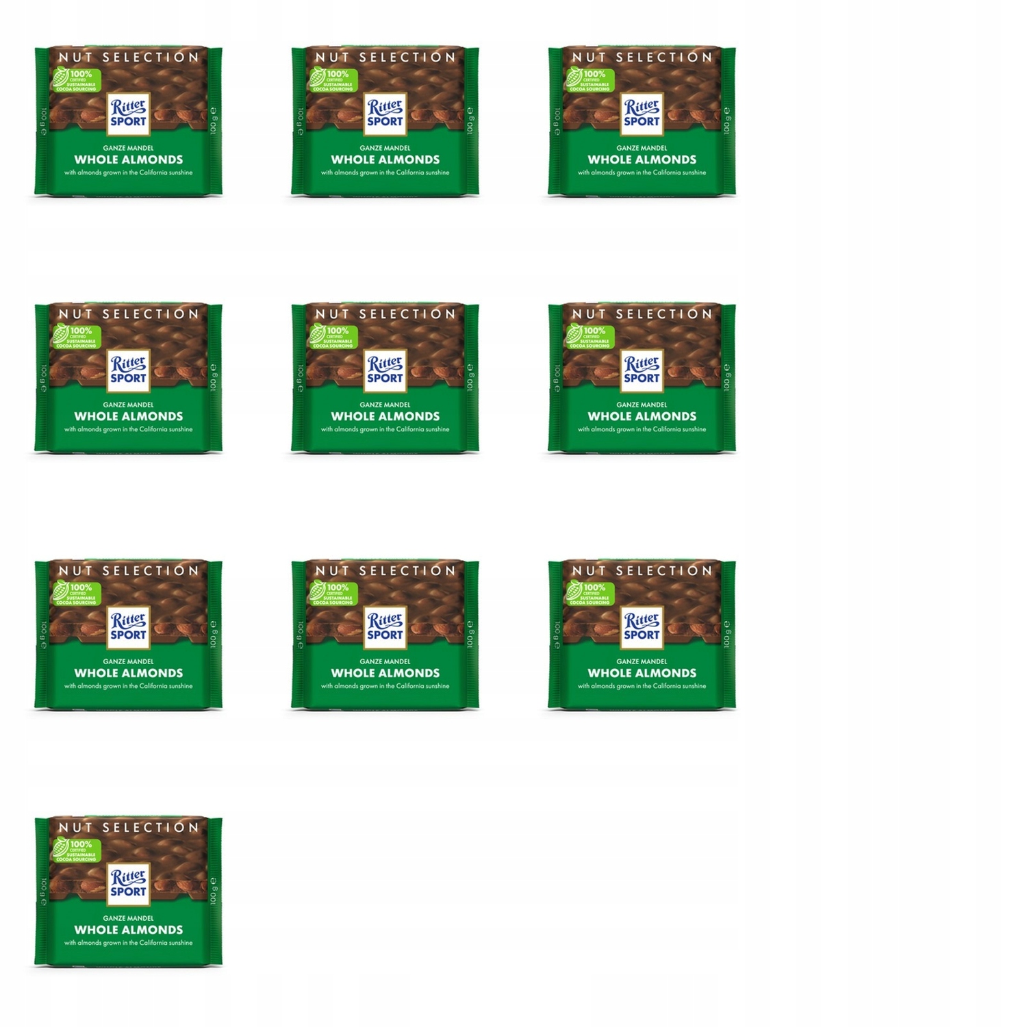 10x 100g Ritter sport czekolada mleczna z całymi migdałami Karton