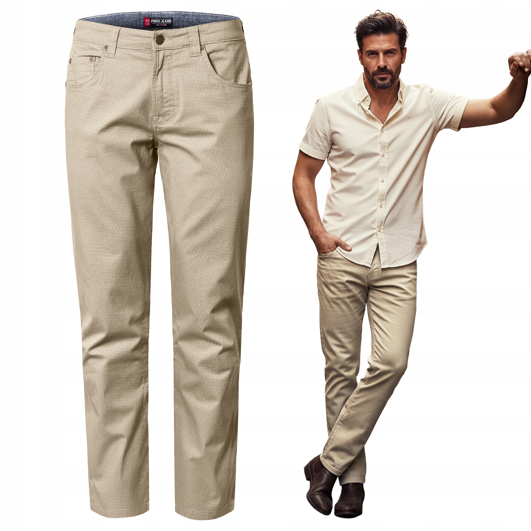 Pánské kalhoty Casual Bavlněné Béžové Regular W30/L32 Pako Jeans