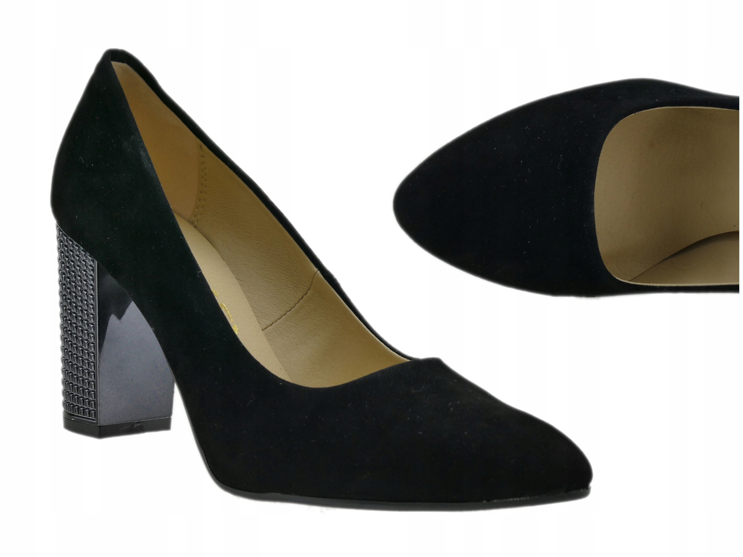 CZARNE CZÓŁENKA DAMSKIE PÓŁBUTY ZAMSZOWE KLASYCZNE NA SŁUPKU R. 38