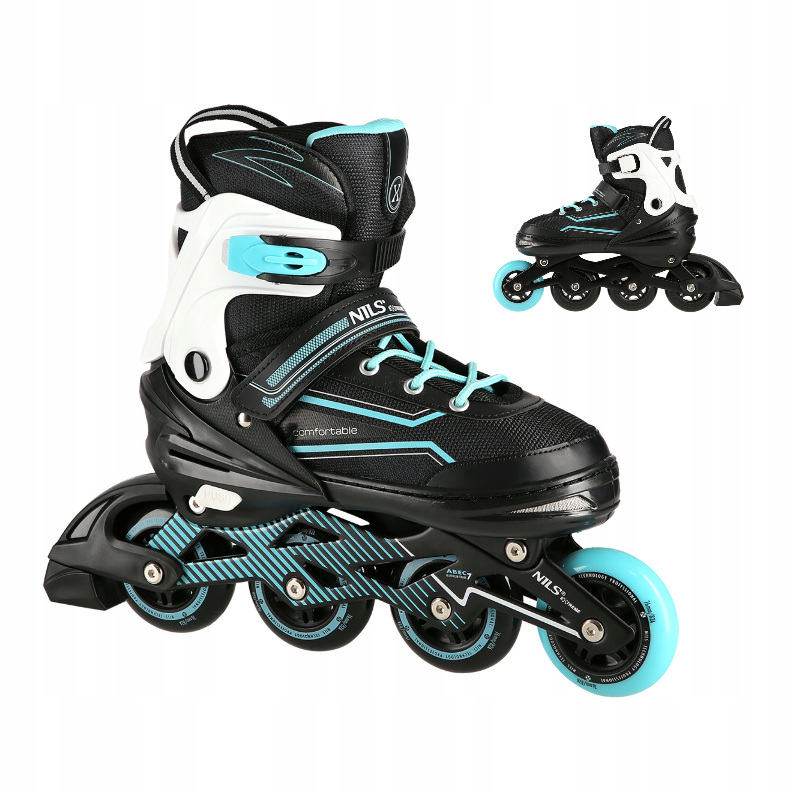 Rolki Regulowane Fitness Łyżworolki Turkusowe ABEC7 39-42 Nils Extreme