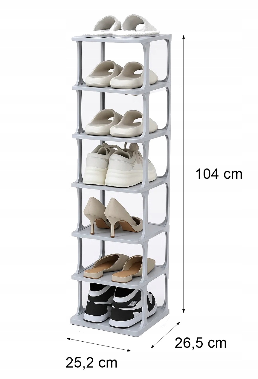 Szary stojak na buty 7 poziomów 104 cm regał półka organizer do garderoby