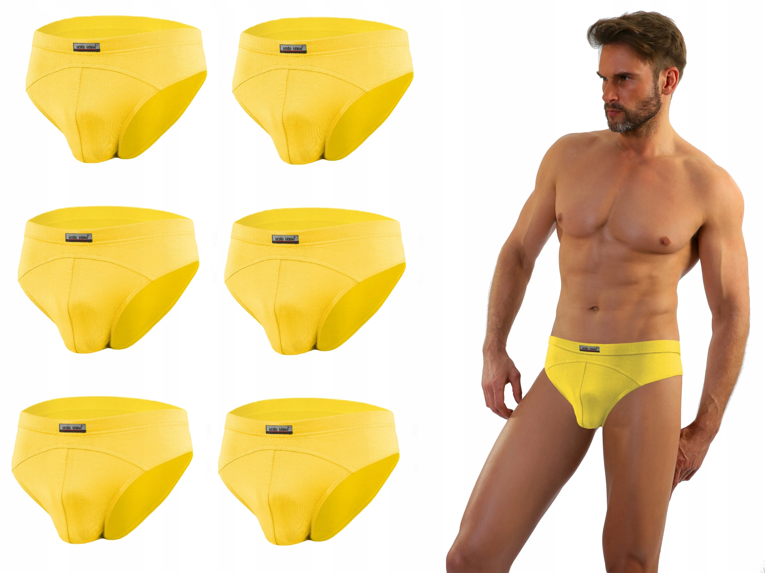 Sesto Senso 6-PAK Pánské slipy SM03 micromodal s plochými švy Žluté XXL