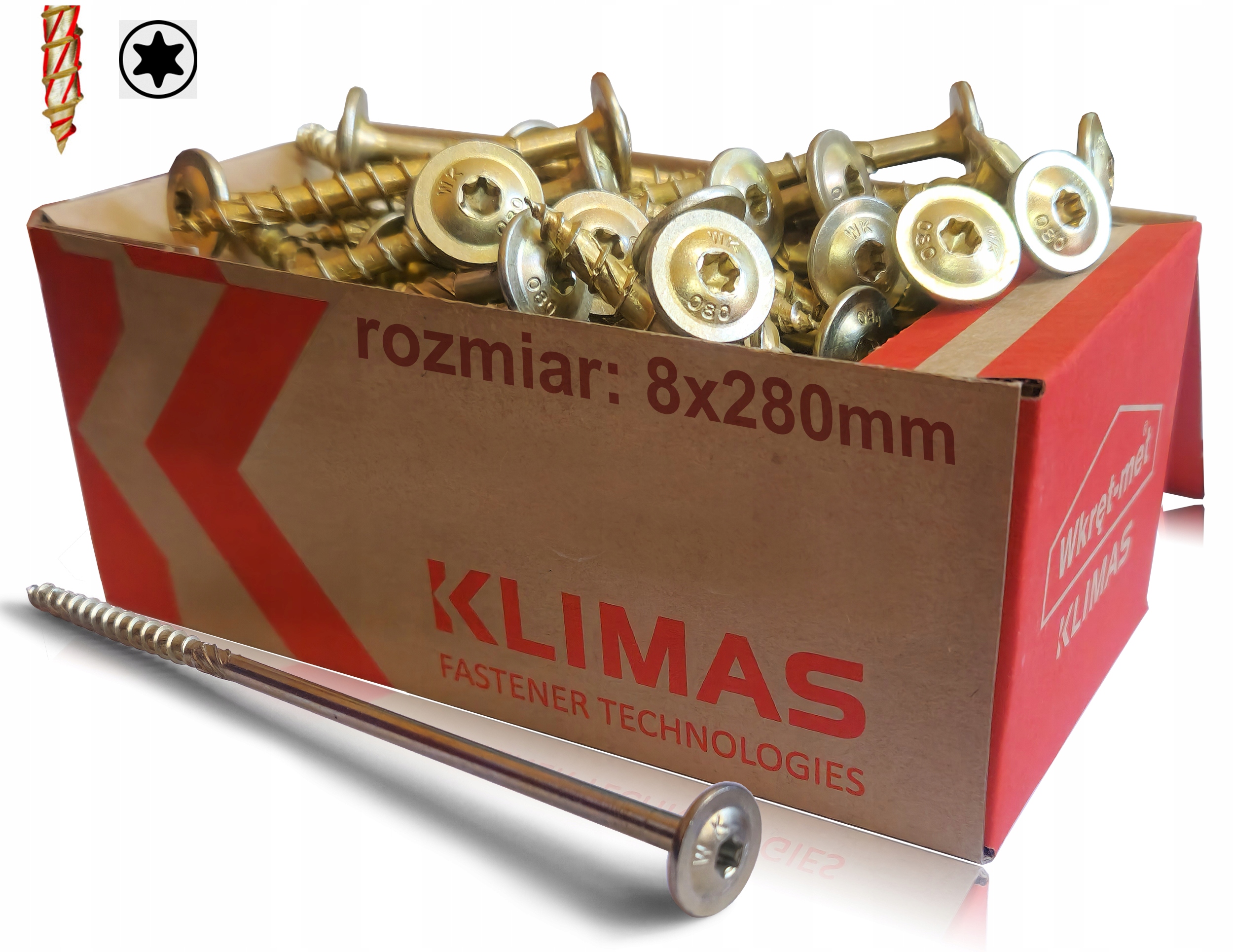 WKRĘTY CIESIELSKIE DO DREWNA TALERZOWE TORX 8x280