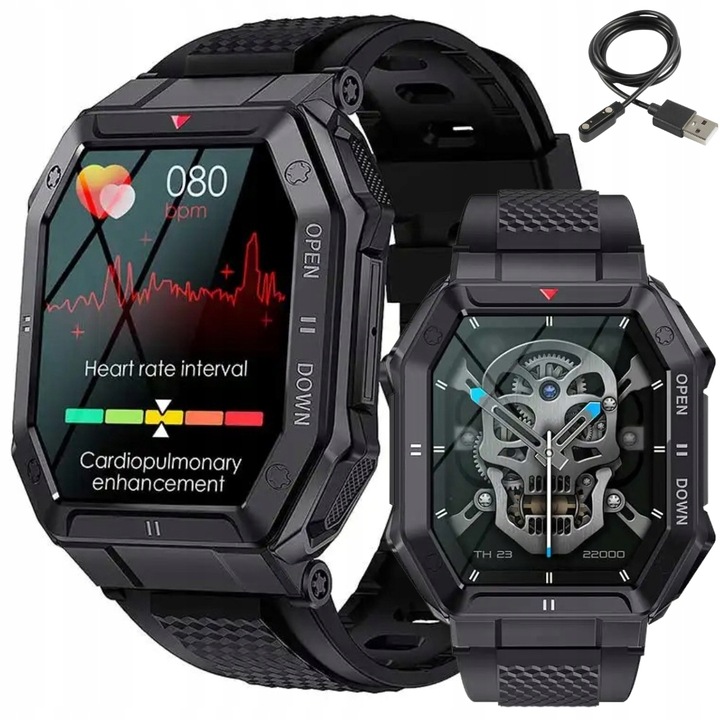 Smartwatch Zegarek Męski Militarny Rozmowy Wielofunkcyjny Pomiary Menu Pl