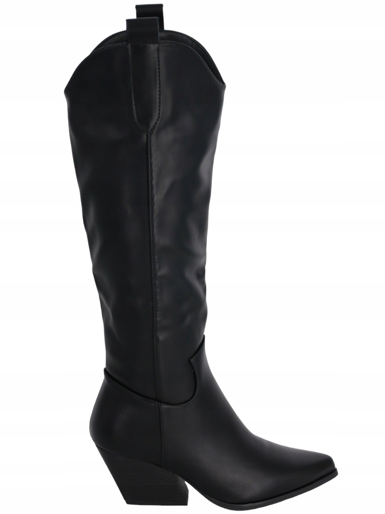 Kovbojské Boty Dlouhé Dámské Kozačky Eko Kůže Černé Jarní Boty 37