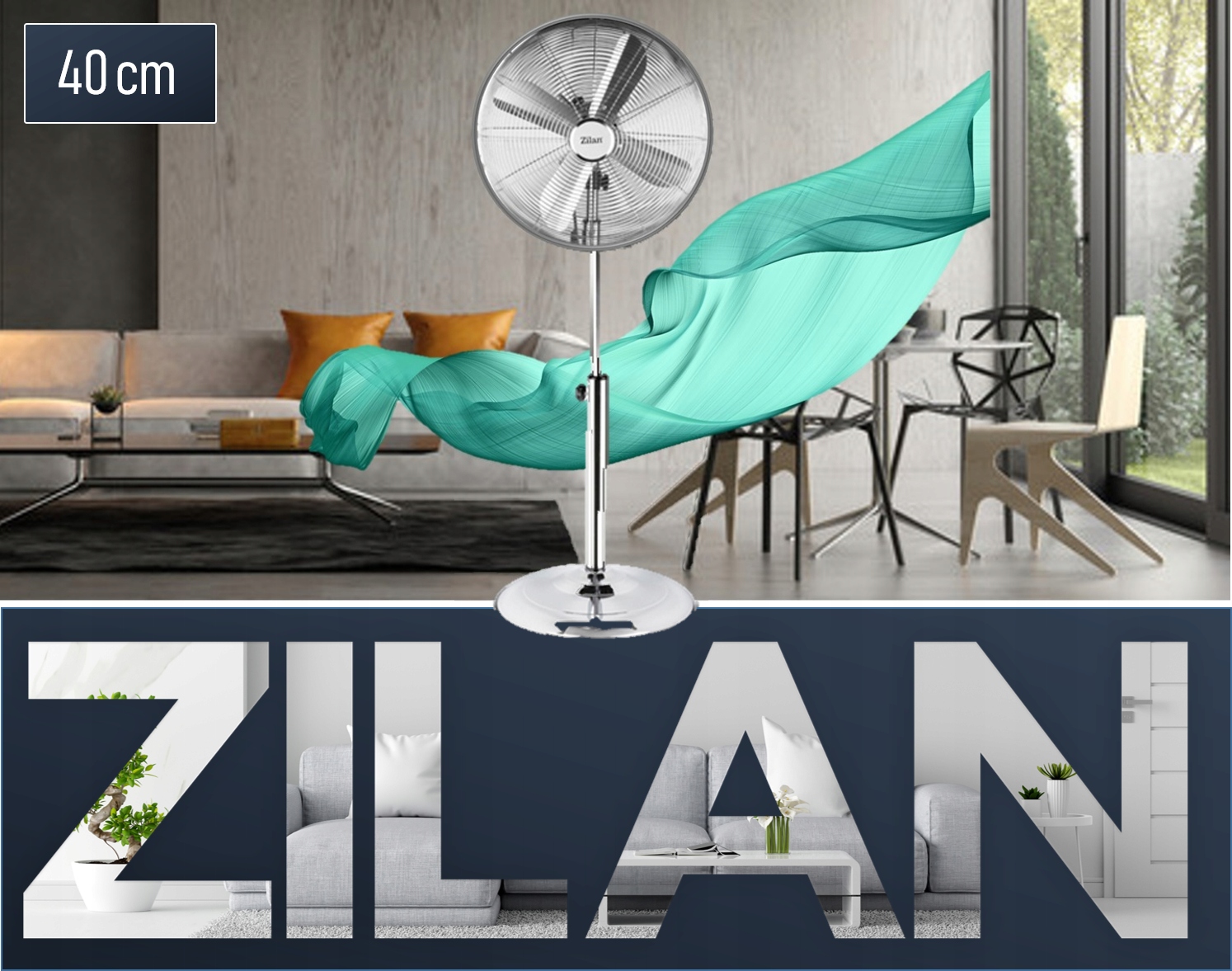 WENTYLATOR PODŁOGOWY STAL CHROM 50W, 40CM Liczba łopatek 4