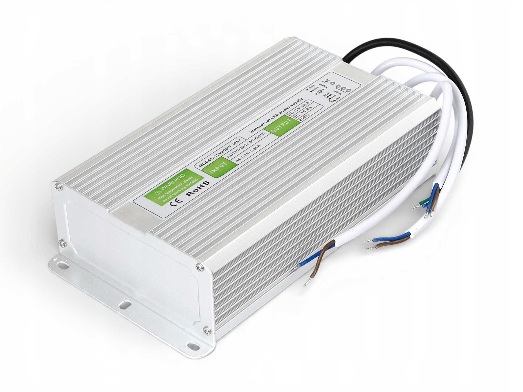 Zasilacz hermetyczny Led 12V 200W 16.6A IP67 Slim wodoszczelny do taśm Led