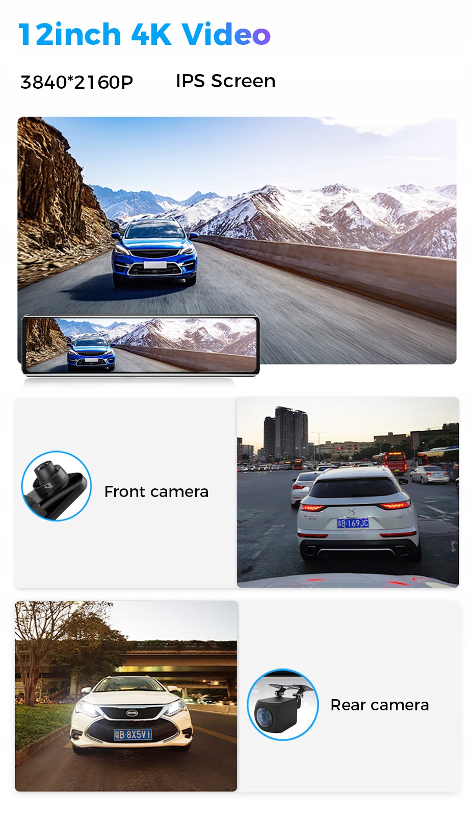 Wideo 4K 12-calowy wideorejestrator samochodowy z lusterkiem wstecznym Marka bez marki