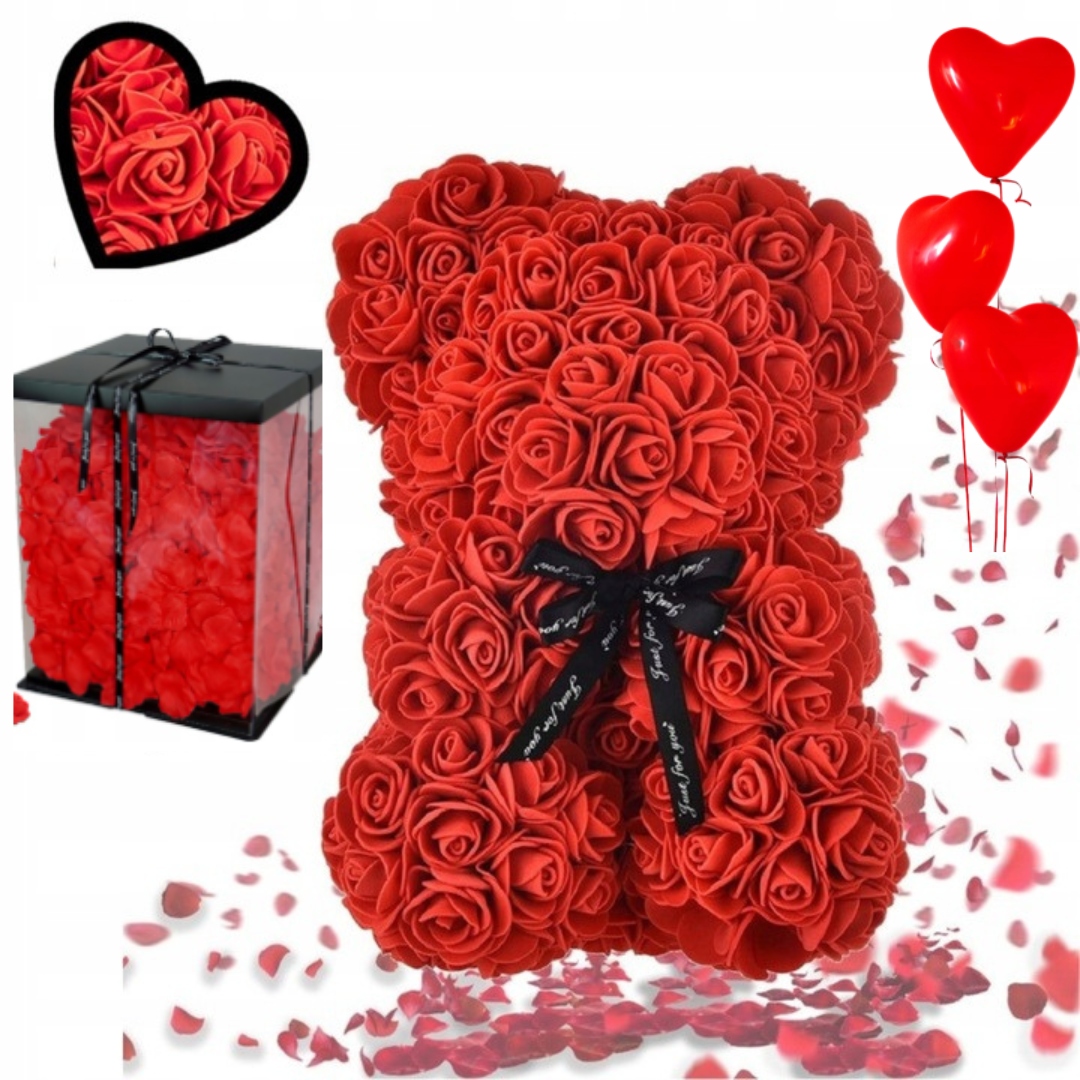 Medvedík Z Valentínskych Ruží Prémiový Darček Pre Manželku 25 CM, Výplň Balóny