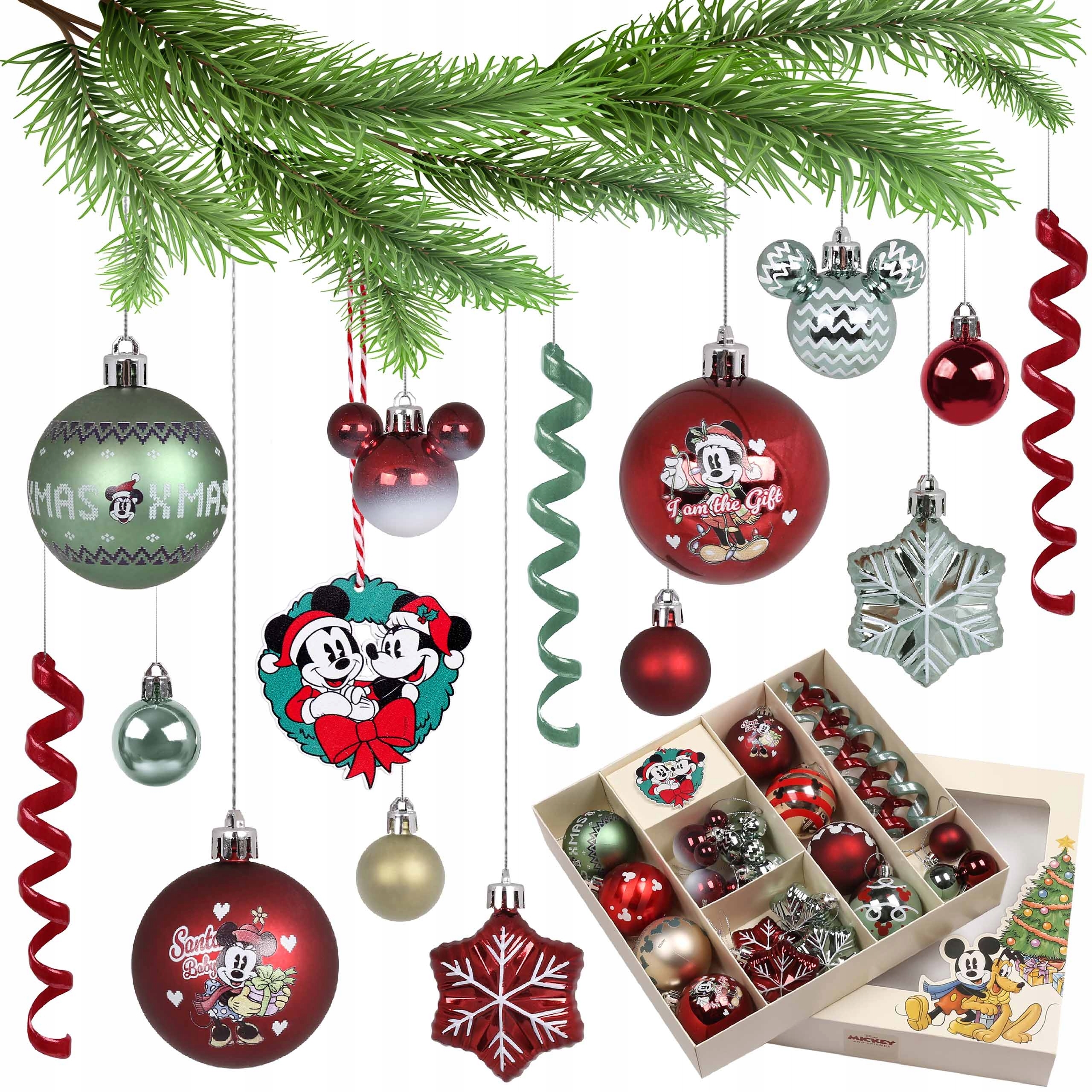 myšák Mickey Set vánočních ozdob, Nerozbitné vánoční baňky na stromeček, Komplet 25 ks