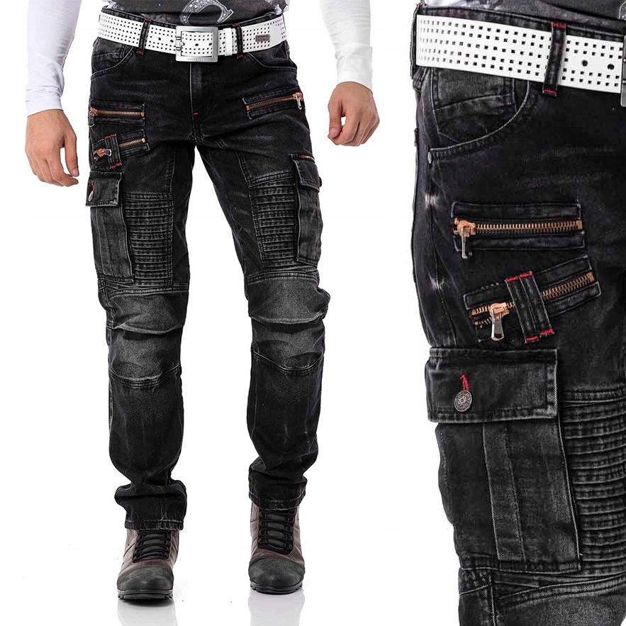 

Spodnie Cipo Baxx Bojówki Jeansy Zamki Przecierane