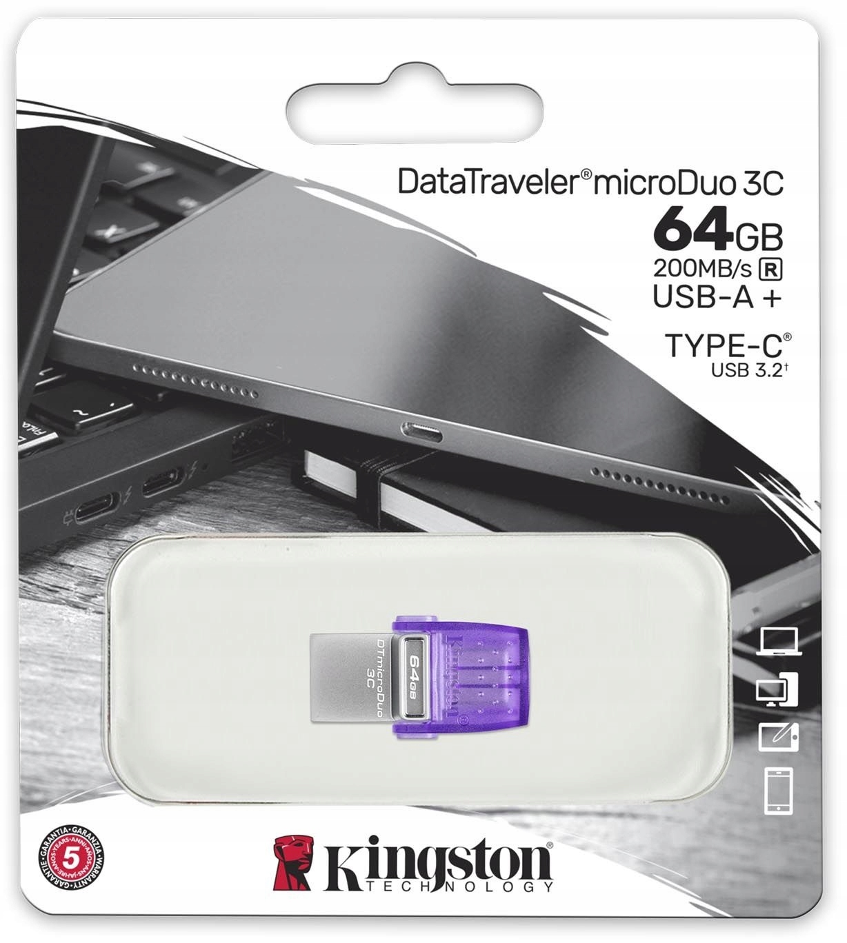 Mały Pendrive KINGSTON DT Duo 3C 64GB USB-C 200MB/s do telefonu tabletu Stan opakowania oryginalne