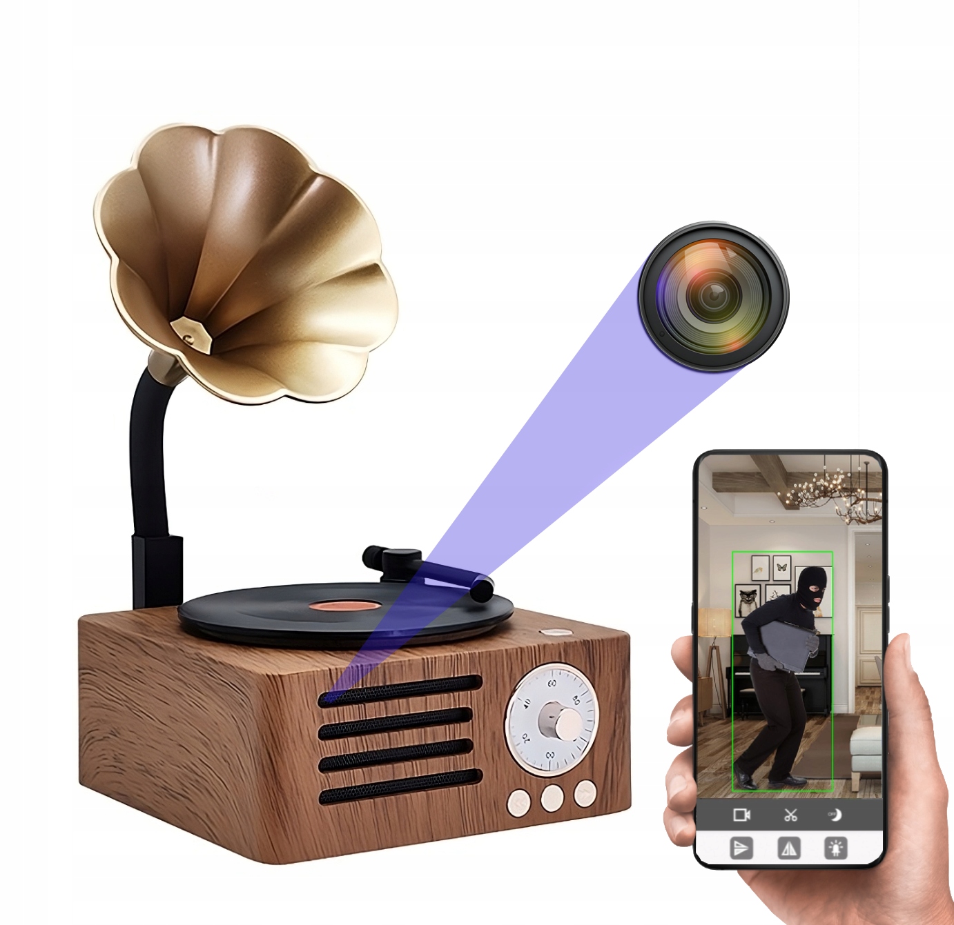 Skrytá Kamera WiFi Bluetooth Reproduktor Špionážní Gramofon Mini Detekce