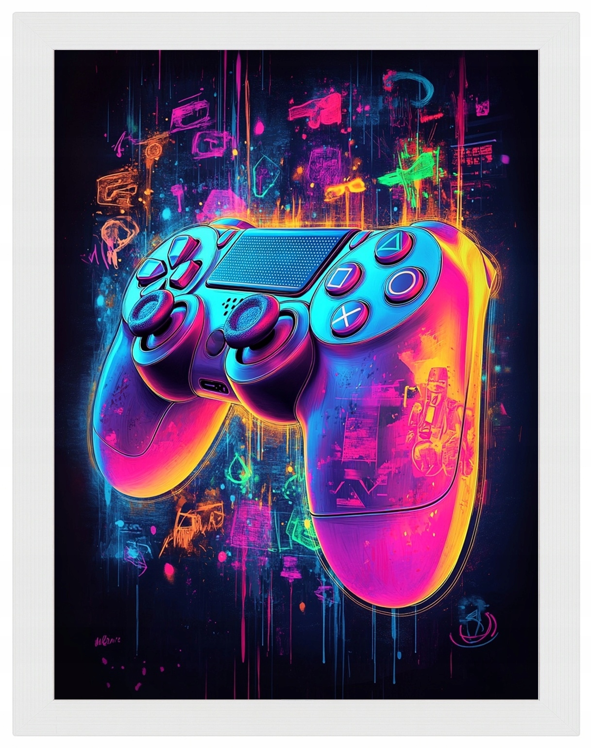 Plakát Rámeček Dřevo Gaming Hra Gamer Konzola Pad Neon Cyberpunk 60x80