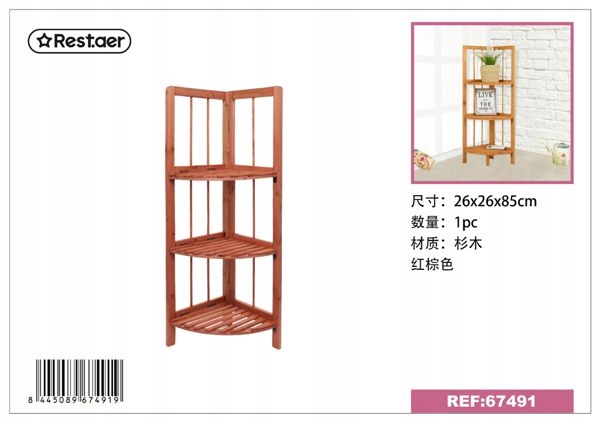 Vysoká úhlová dřevěná police, červeno-hnědá