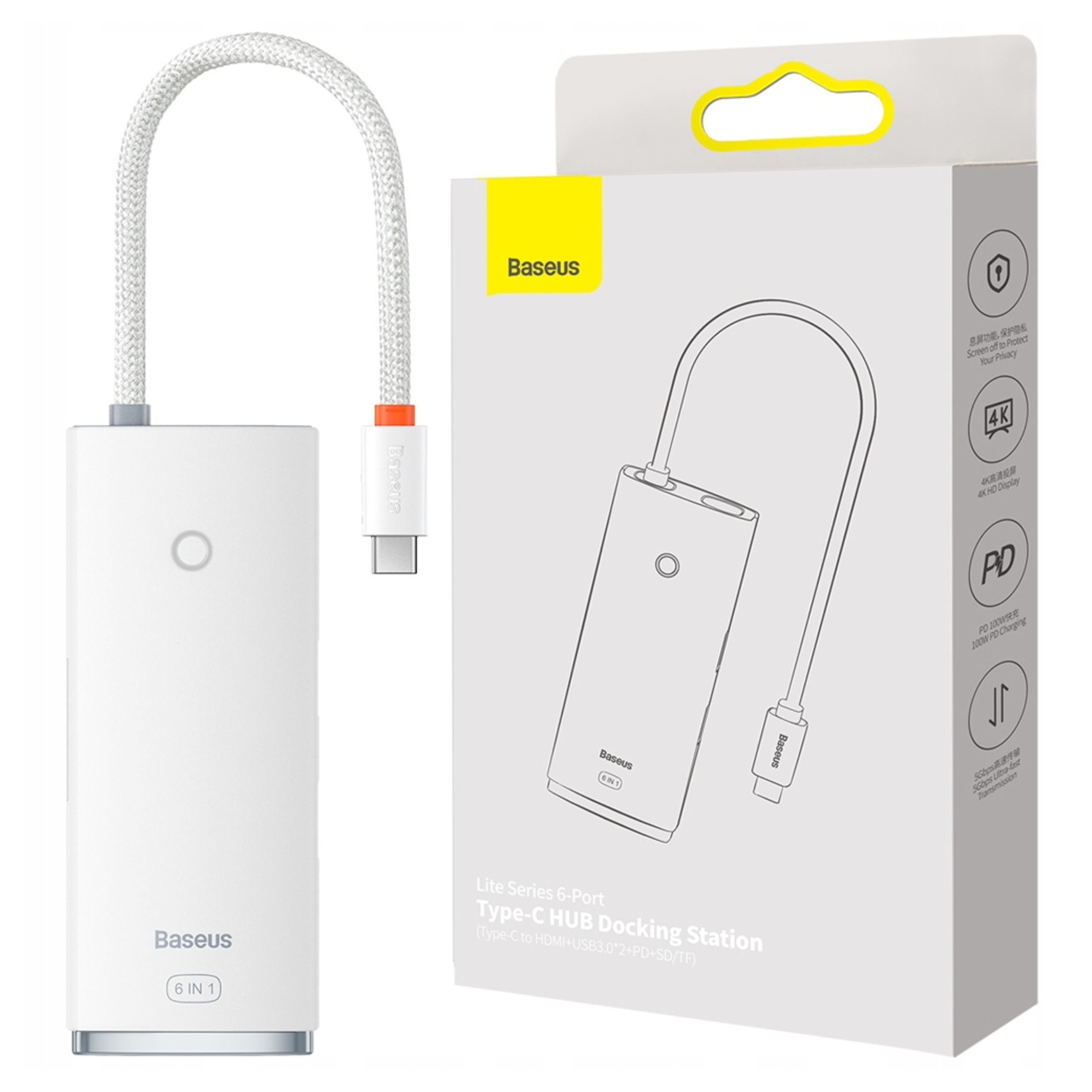 Baseus Lite Series multifunkční Usb Hub Typ C 2 x Usb 3.0 Usb Typ C P