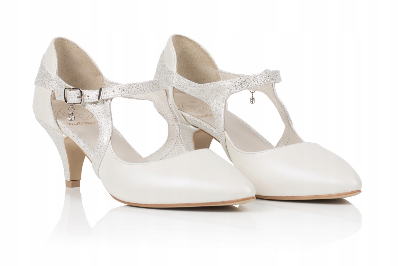 

Buty ślubne skóra niskie szpilki Perła Ekru 38