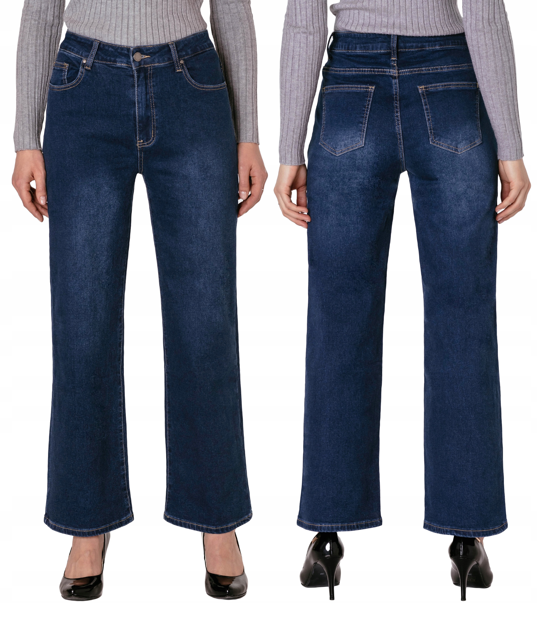 Szwedy Spodnie Damskie Jeans z Szerokimi Luźnymi Nogawkami Dżinsy S5009 42