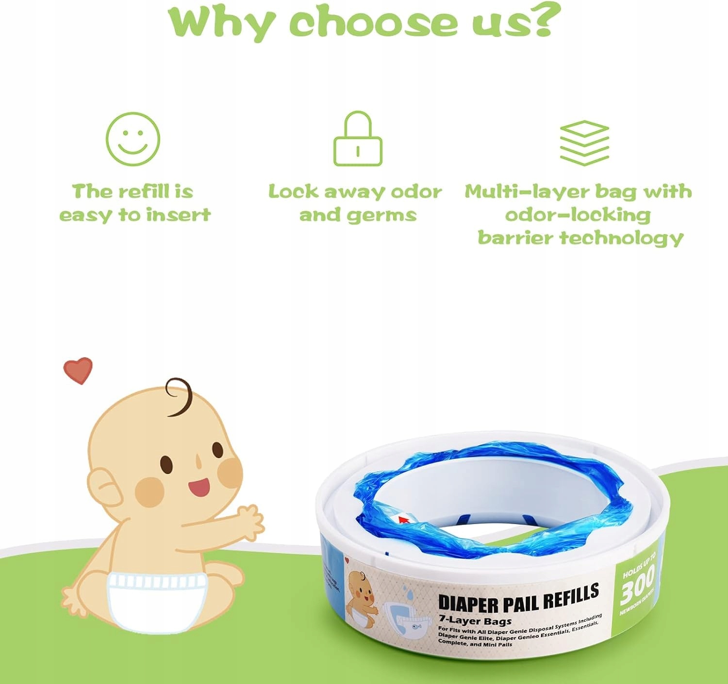 WKŁADY WORKI DO KOSZA NA PIELUCHY ZAPACHOWE woreczki do 300 pieluszek Marka Inna