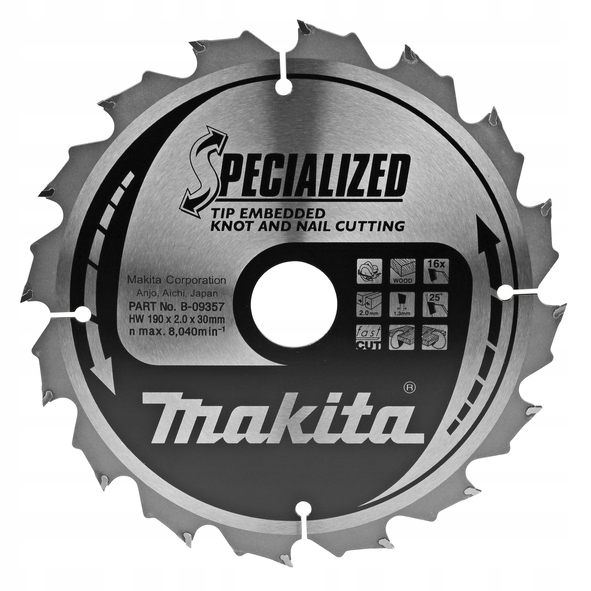

Tarcza do cięcia Gwoździe wkręty 190x30 16Z Makita
