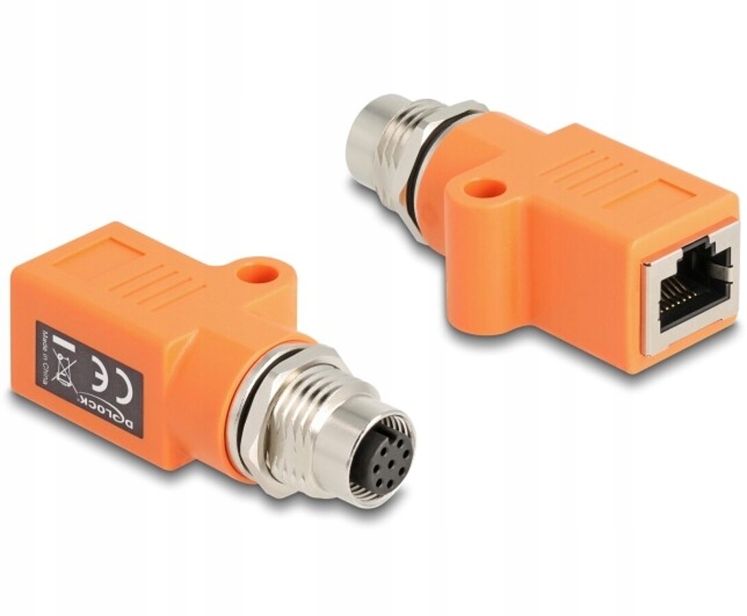 Adapter sieciowy M12 8pin A-coded żeński RJ-45 żeński otwór Delock 60618