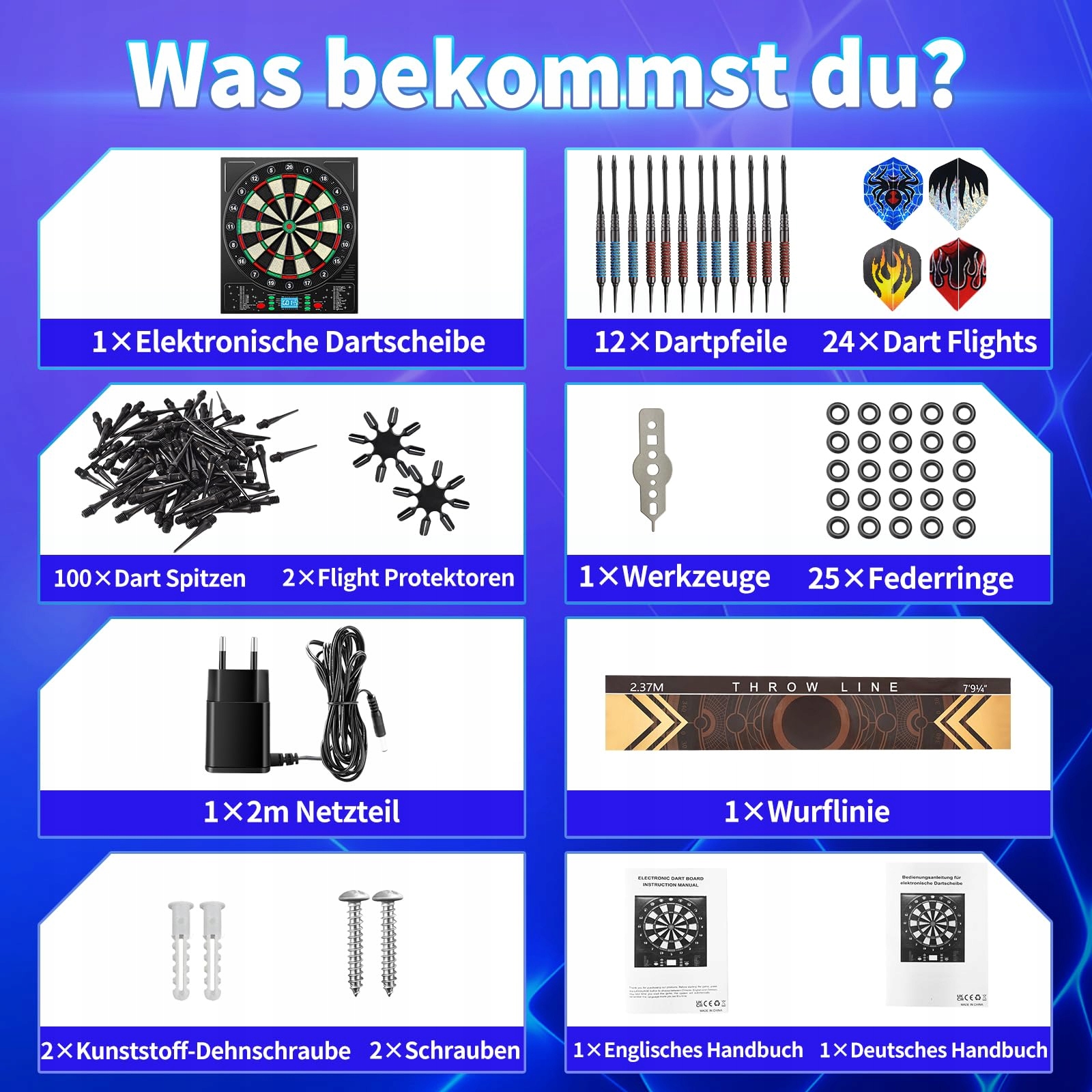 COANHCTM Elektroniczna Tarcza Dart Z Głosem Niemieckim 12 Rzutki LCD 34 Gry — miniatura 5