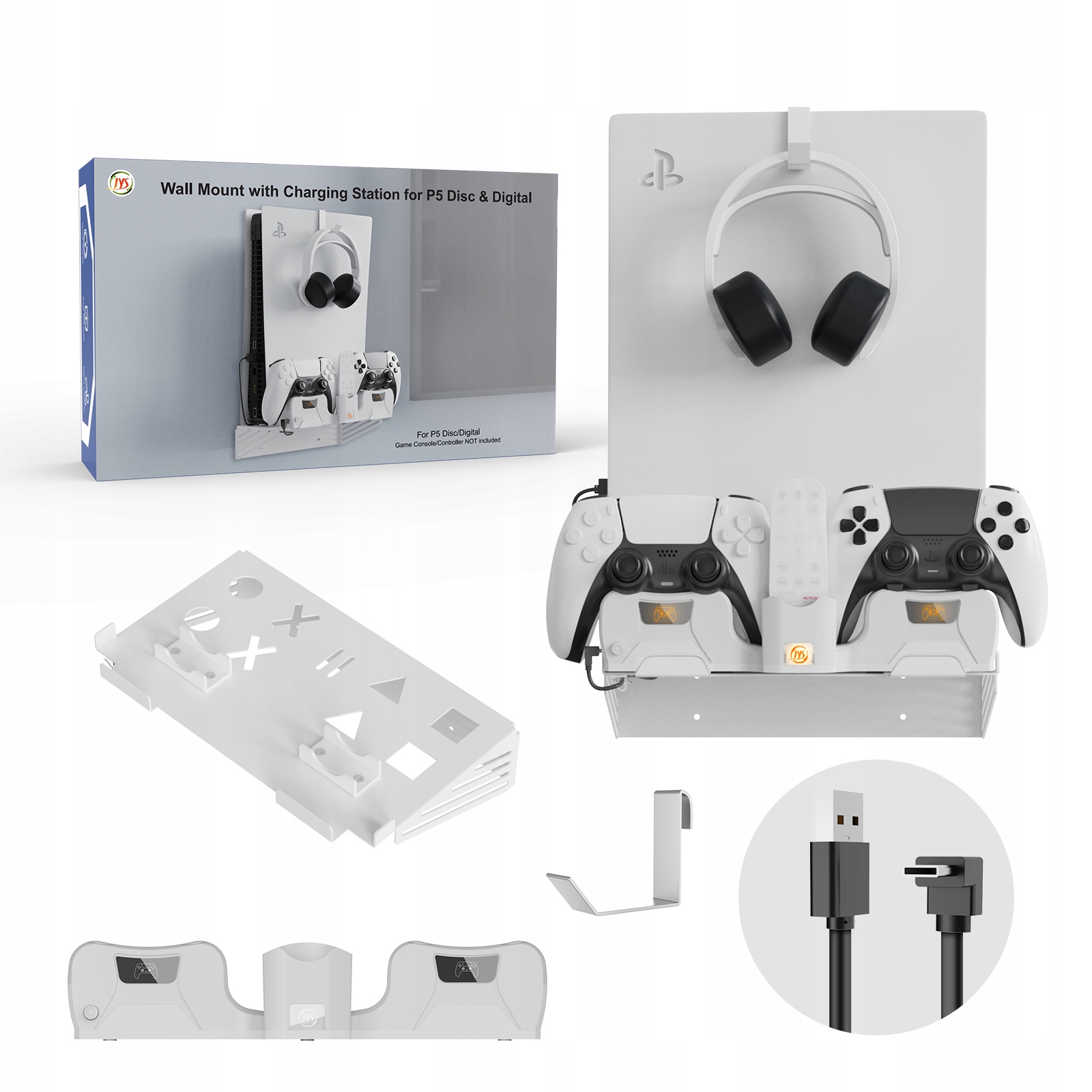 Uchwyt Ścienny na Ścianę Wieszak + Ładowarka 2w1 do Sony PlayStation 5 PS5