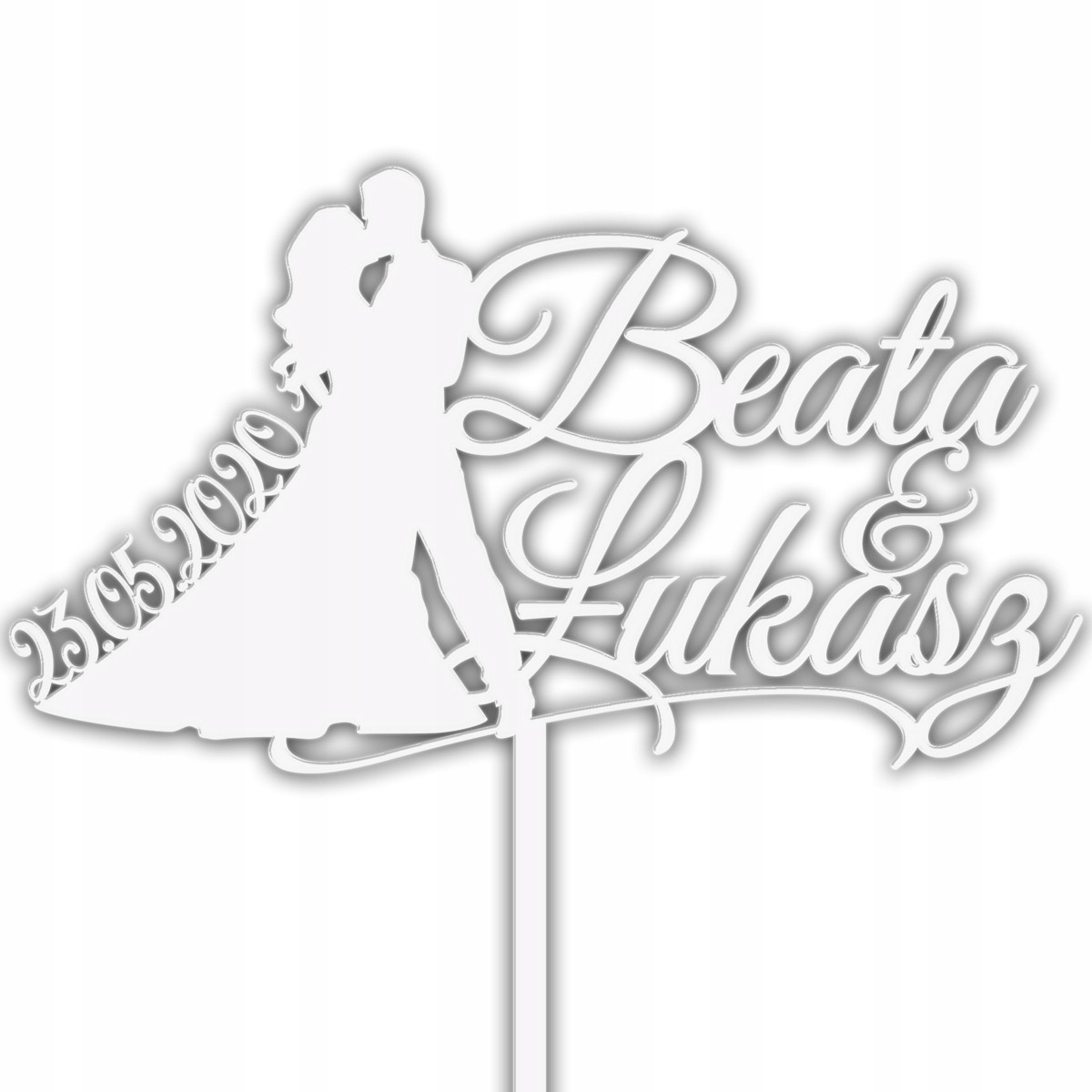 

Topper Tort Weselny Dowolne Imiona I Data Biały