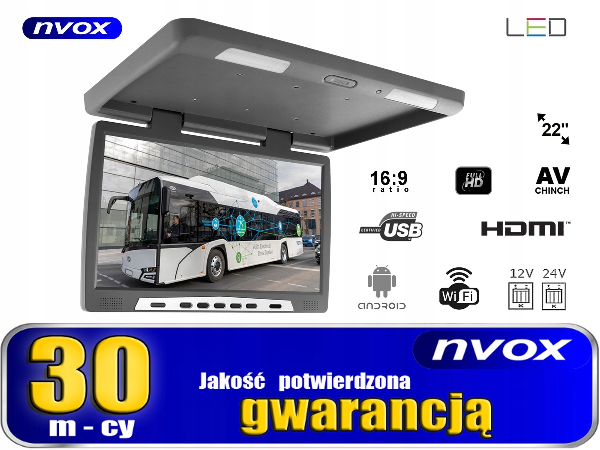 Monitor samochodowy podwieszany android 22' FullHD Kod producenta NVOX RF2290AND GREY