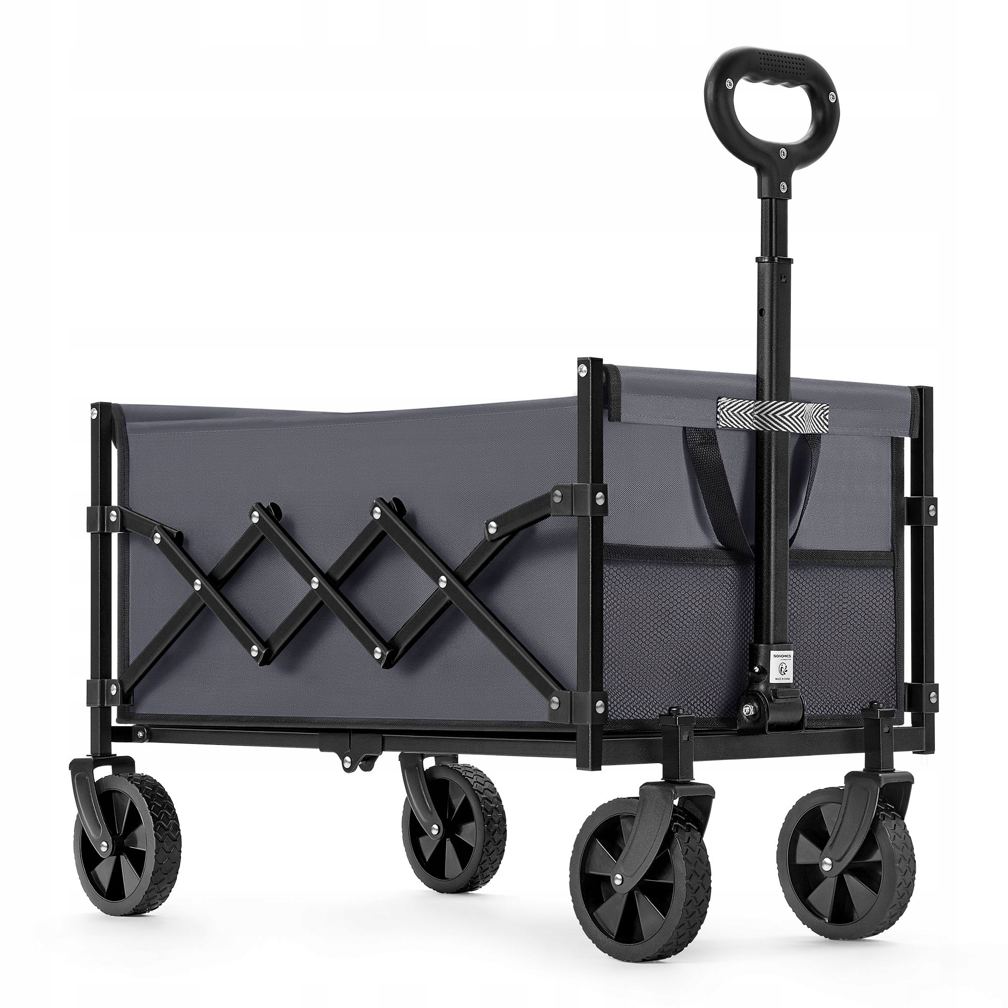 Składany wózek transportowy zakupowy na kółkach duża przyczepka 90 L szary