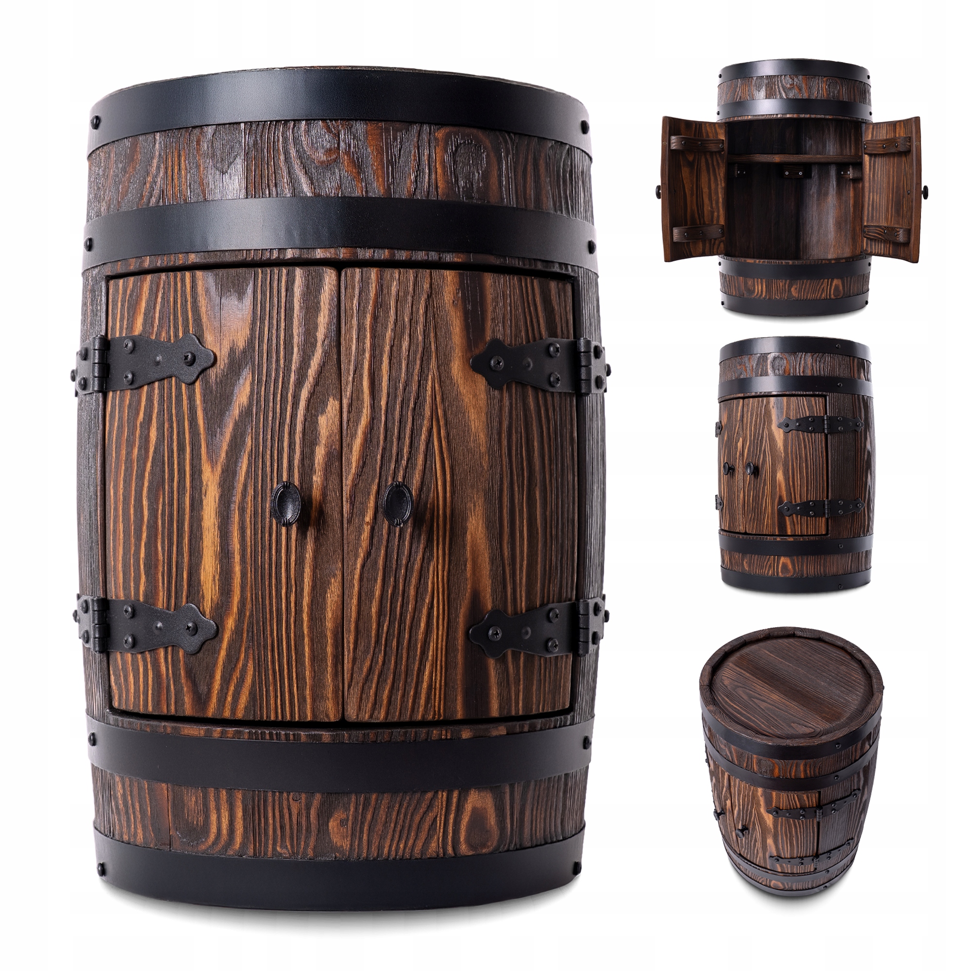 Drevený barový sud 55×40 cm – Skriňa na alkohol Whisky Víno fľaše