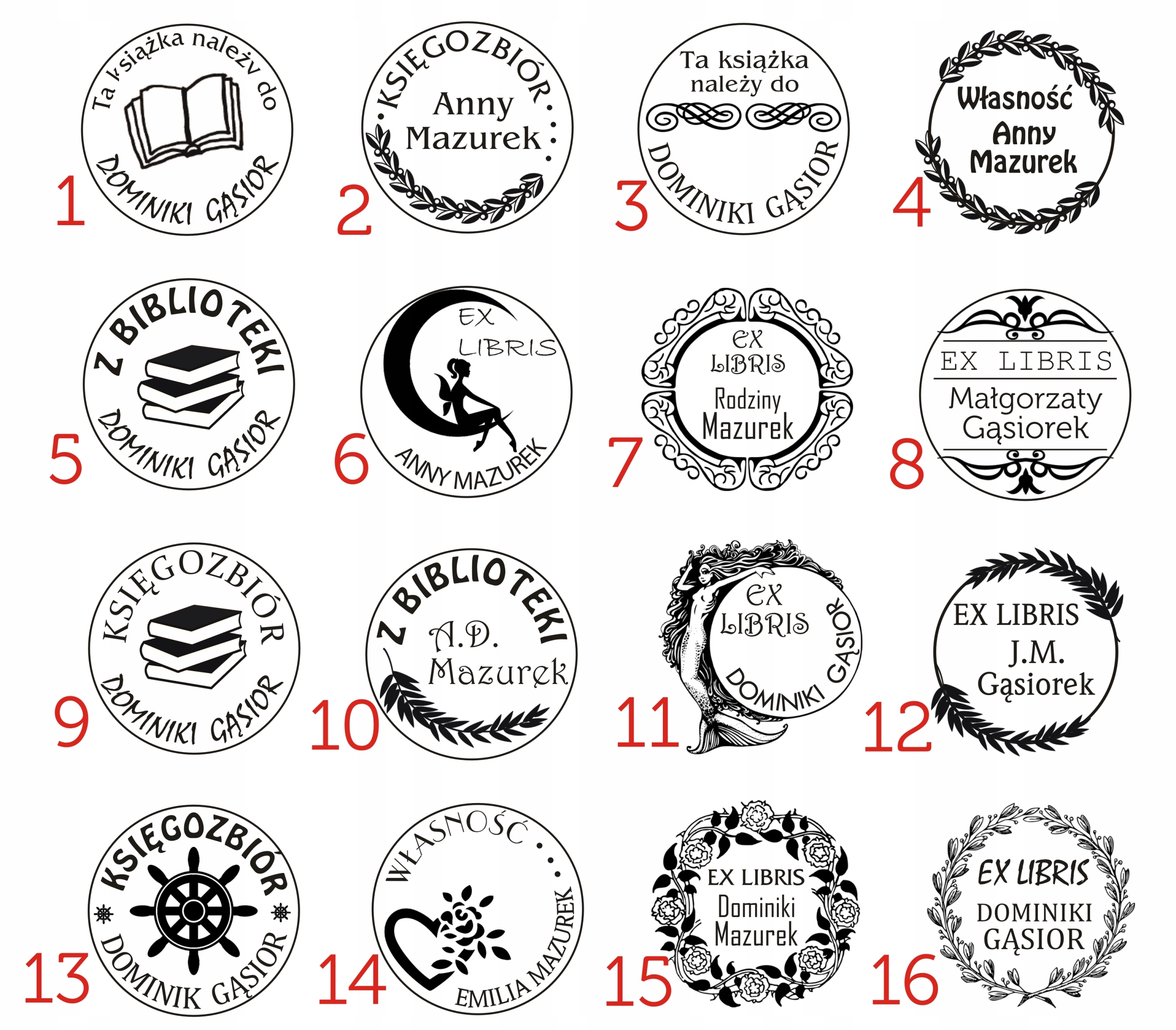 GRYF PIECZĄTKA OKRĄGŁA EX LIBRIS STEMPEL 4 CM **NOWE WZORY** Kod producenta 40mm