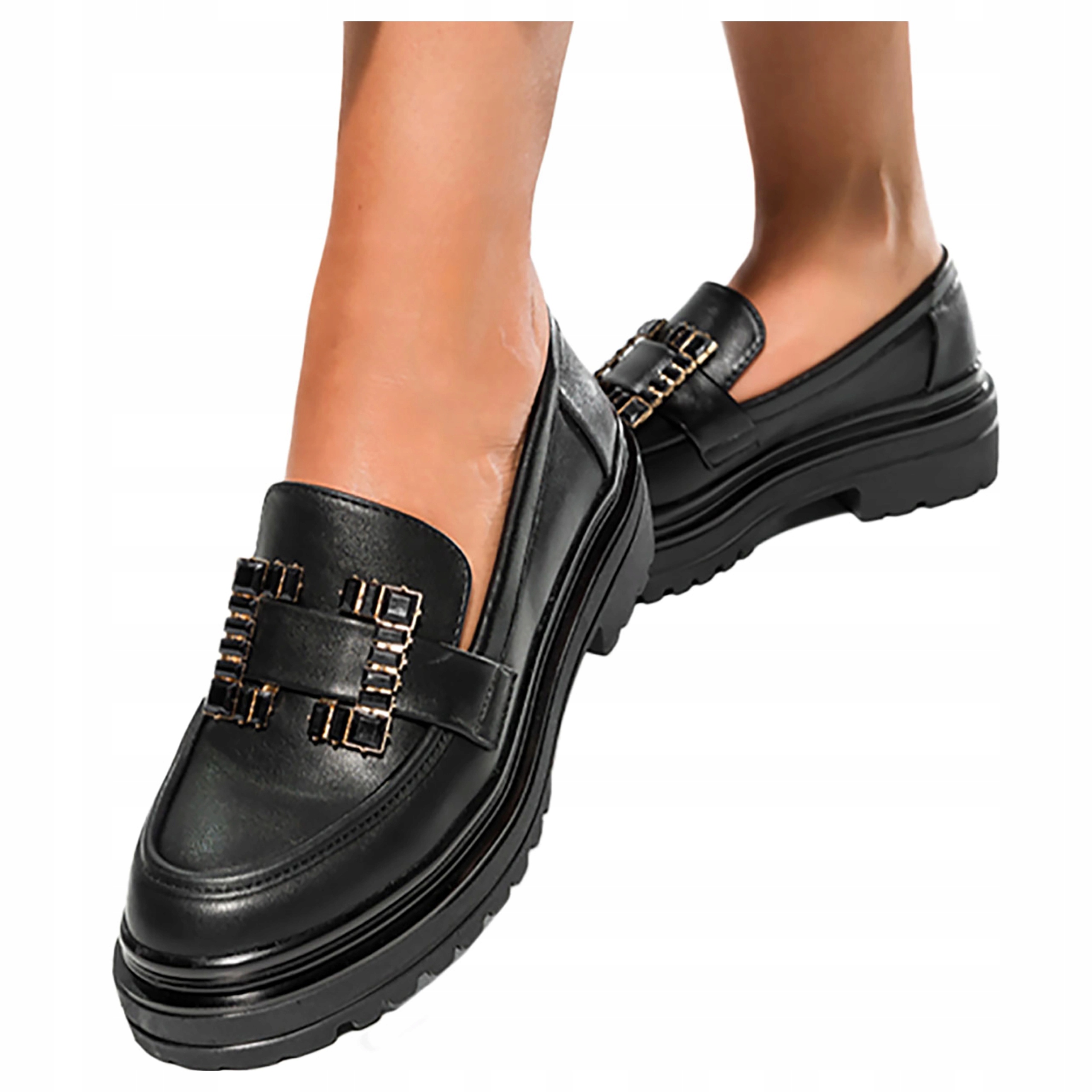 Mokasíny Černé Dámské Běžící Podrážka Křišťály Pohodlné Módní vel 41