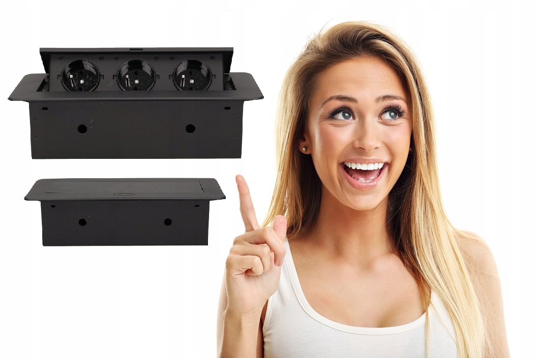 Zásuvka Zasunutelná Do Desky, Frézovaná, Černá