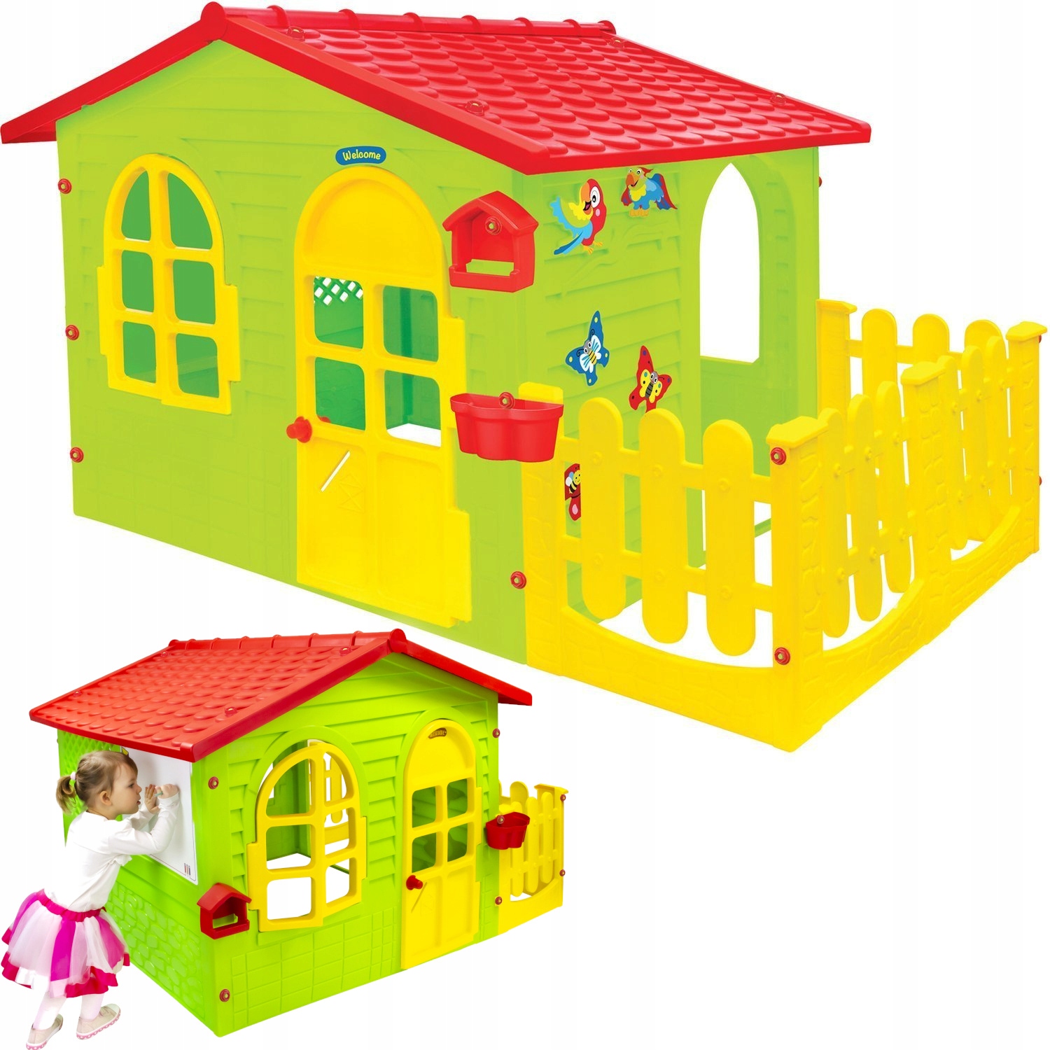 Domek Ogrodowy Dla Dzieci Z Płotkiem I Tablicą Duży XXL Mochtoys polski