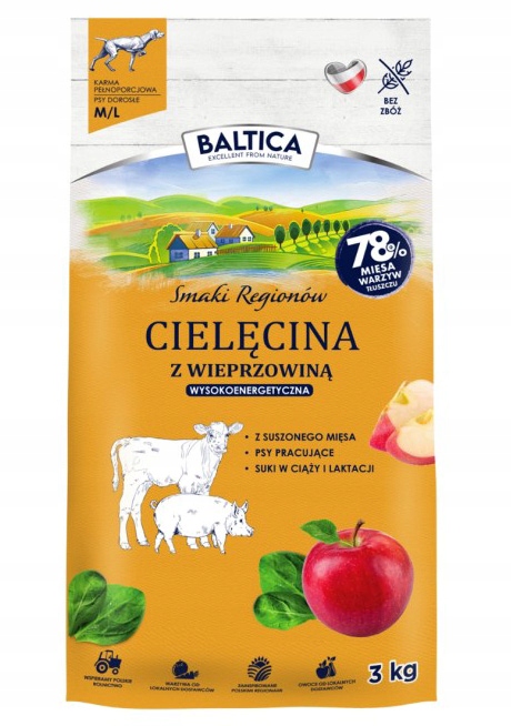Levně Baltica Adult Telecí s vepřovým masem M/L 3kg krmivo pro psy