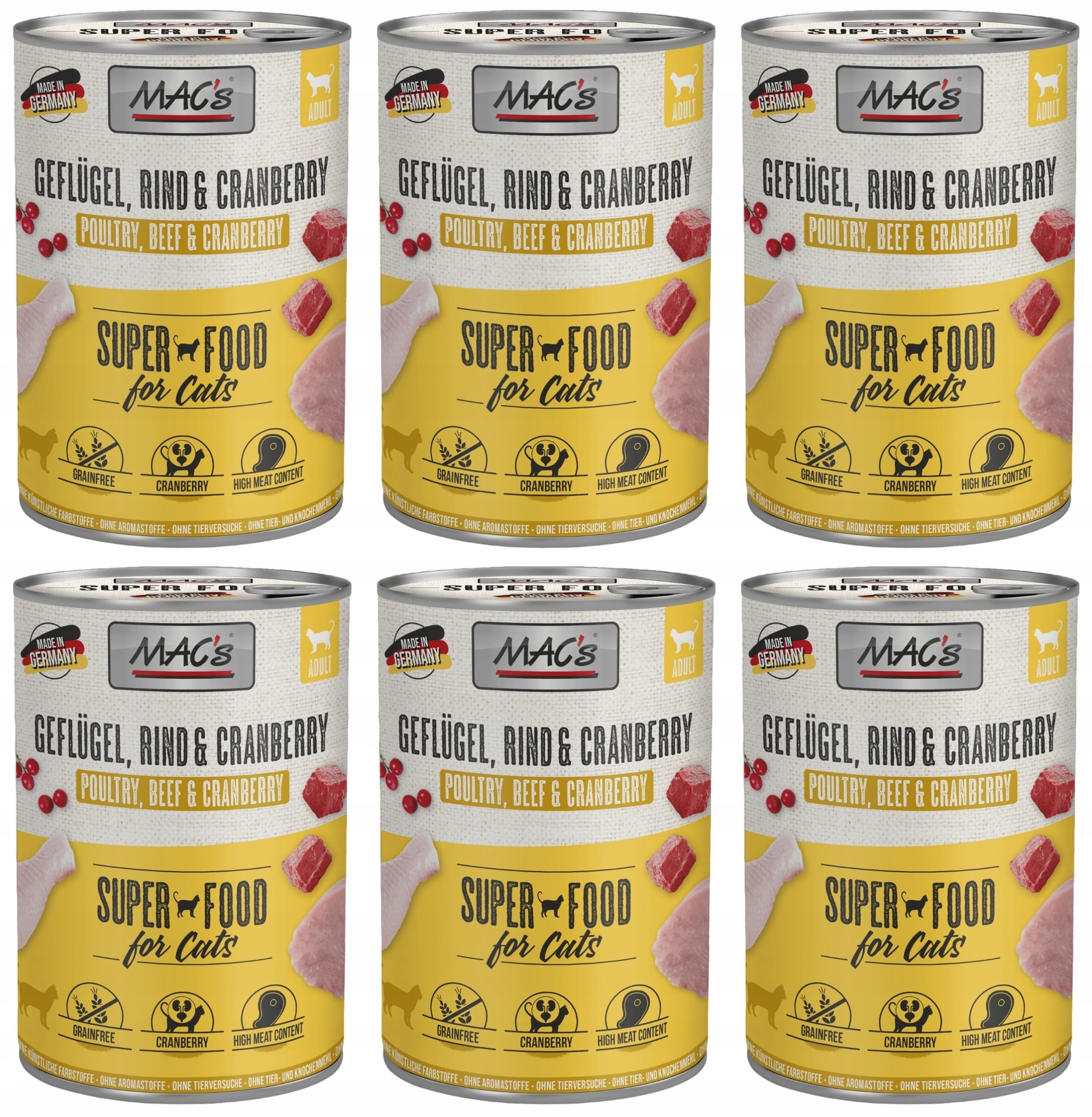 Levně MAC's Cat Drůbež, Hovězí a Brusinky 6 x 400 g