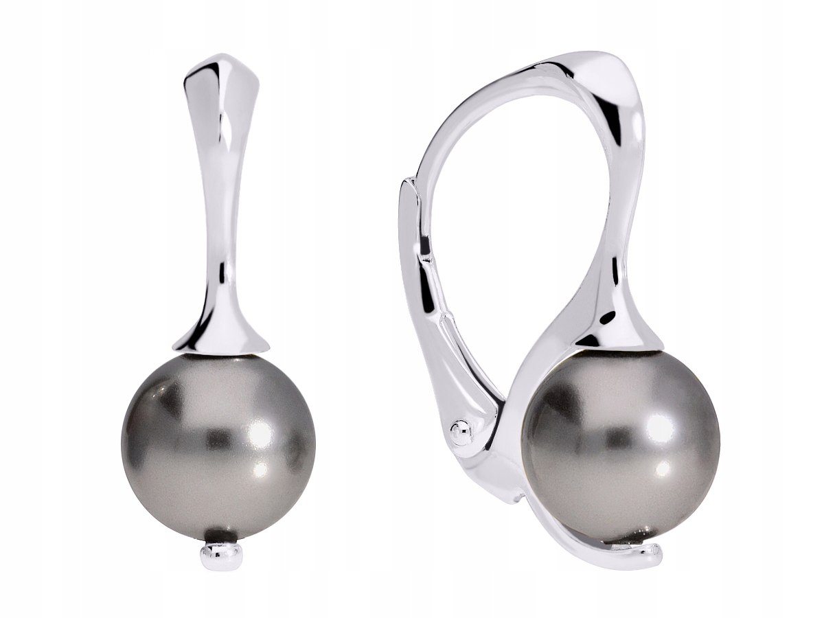 

Kolczyki bigle srebrne 925 perła szara Swarovski