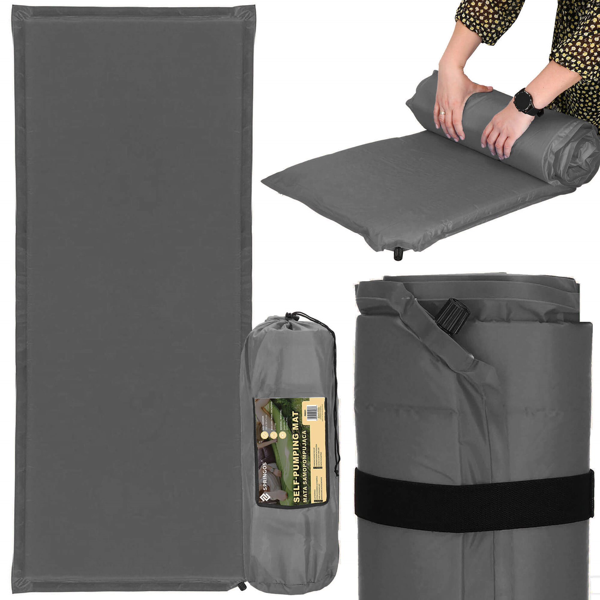 Mata Samopompująca Karimata 180x50cm Mękka Szara Gruba Z Pokrowcem Materac