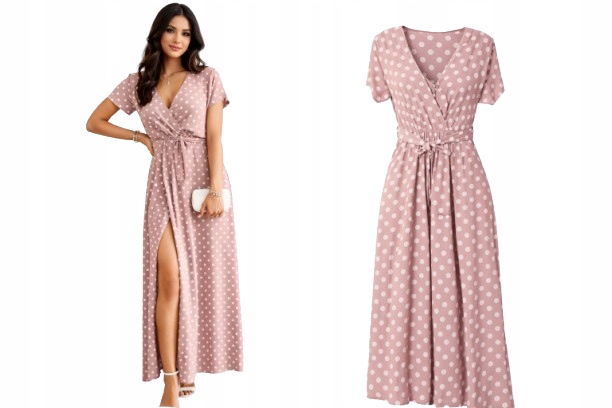Sukienka Maxi Zwiewna Lekka Sukienka W Groszki Długa Sukienka Bawełna 948