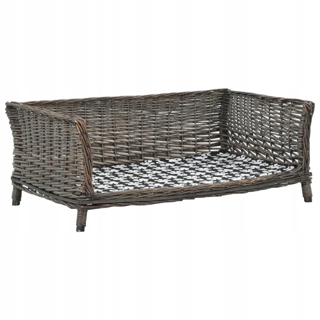Levně vidaXL Pelíšek pro psy s poduškou šedý 90 x 54 x 35 cm přírodní vrba