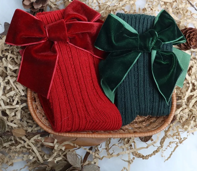 Podkolanówki skarpetki z kokardkami VELVET ZIELONE SESJA ŚWIĘTA 80 86 9-18m Kolor zielony